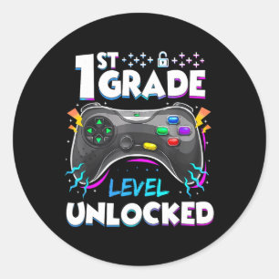 1st Grade Level Unlocked Back To School First Day  Classic Round Sticker