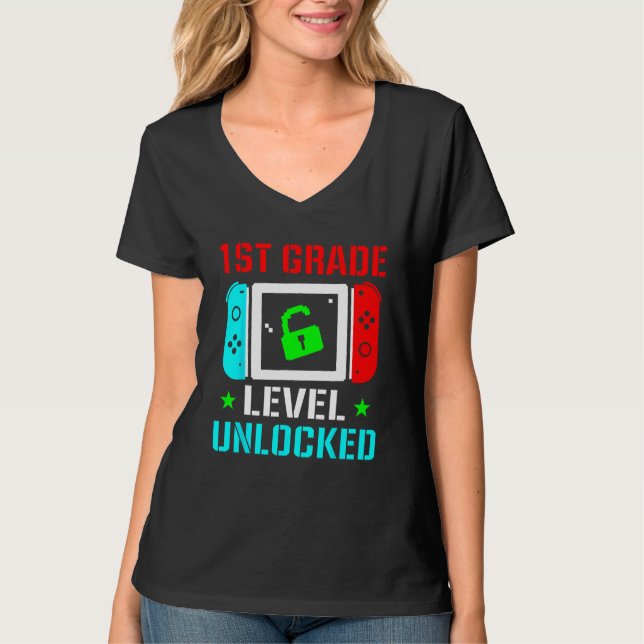 1st Grade Level Unlocked  Back To School Gamer Boy T-Shirt (Front)