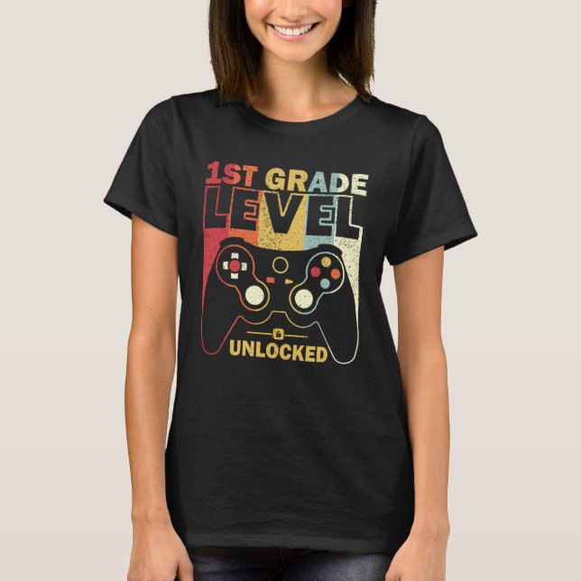 1st Grade Level Unlocked Back To School Video Game T-Shirt (Front)