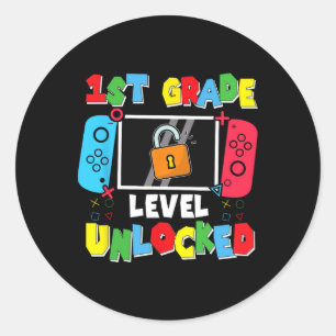 1st Grade Level Unlocked Ck To School First Day Ga Classic Round Sticker