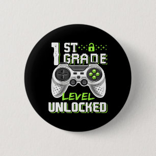 1st Grade Level Unlocked Gamer First Day Of School 6 Cm Round Badge