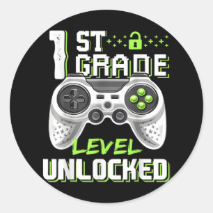 1st Grade Level Unlocked Gamer First Day Of School Classic Round Sticker
