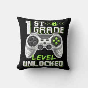 1st Grade Level Unlocked Gamer First Day Of School Cushion