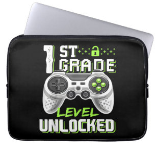 1st Grade Level Unlocked Gamer First Day Of School Laptop Sleeve