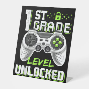 1st Grade Level Unlocked Gamer First Day Of School Pedestal Sign
