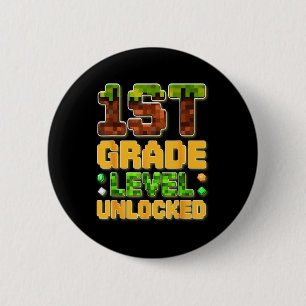 1st Grade Level Unlocked Gamer School Gift For Kid 6 Cm Round Badge