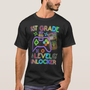 1st Grade Level Unlocked Neon Video Gamer Back to  T-Shirt
