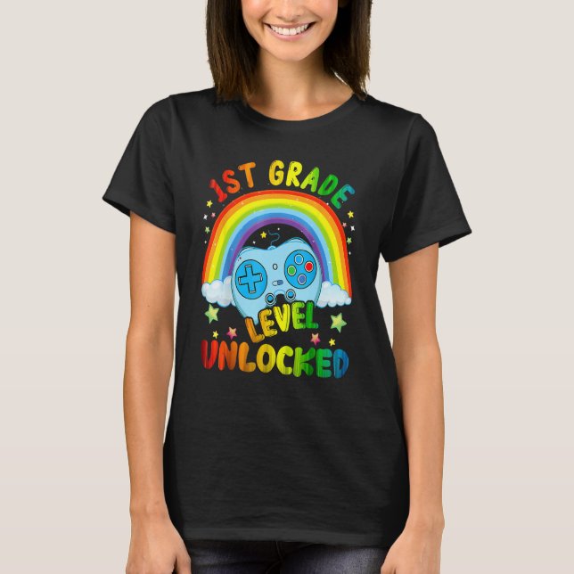 1st Grade Level Unlocked Rainbow Back To School Bo T-Shirt (Front)
