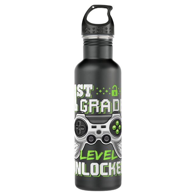 1st Grade Level Unlocked Video Game Back to School 710 Ml Water Bottle (Front)
