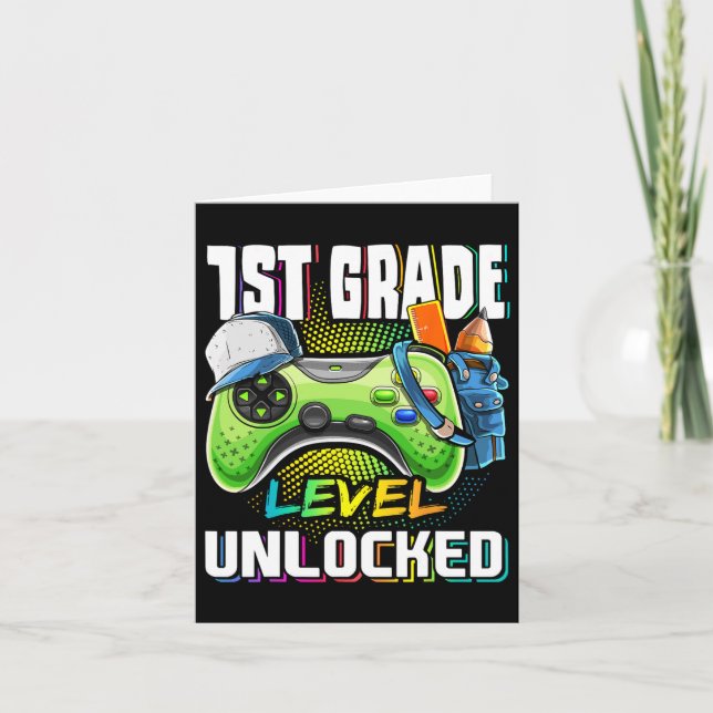 1st Grade Level Unlocked Video Game Back To School Card (Front)