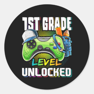 1st Grade Level Unlocked Video Game Back To School Classic Round Sticker