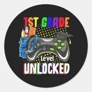 1st Grade Level Unlocked Video Game Back To School Classic Round Sticker