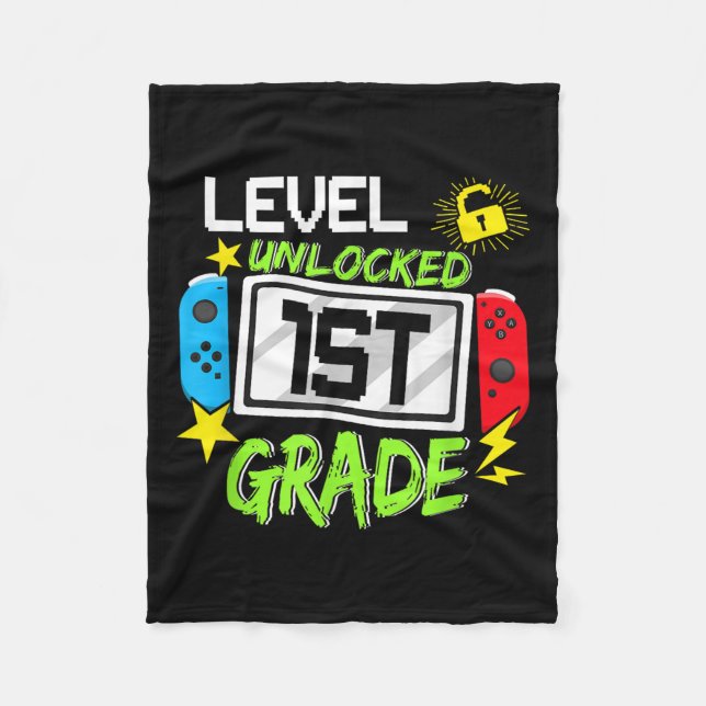 1st Grade Level Unlocked Video Game Back To School Fleece Blanket (Front)
