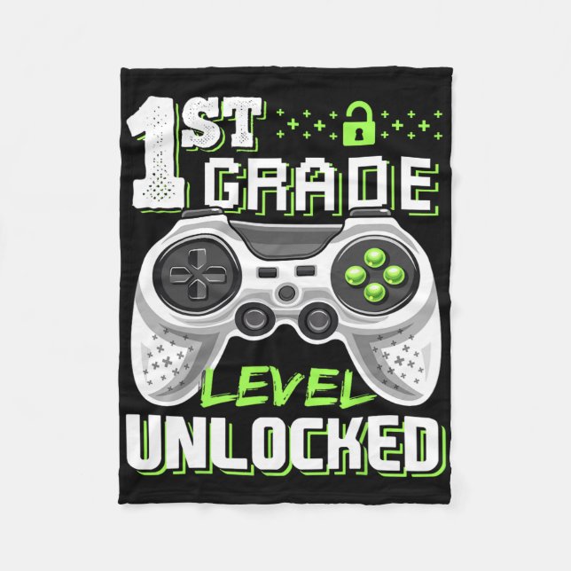1st Grade Level Unlocked Video Game Back To School Fleece Blanket (Front)