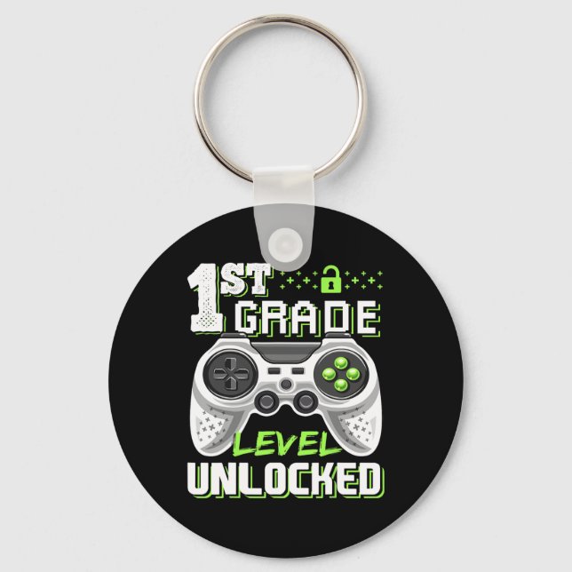 1st Grade Level Unlocked Video Game Back To School Key Ring (Front)