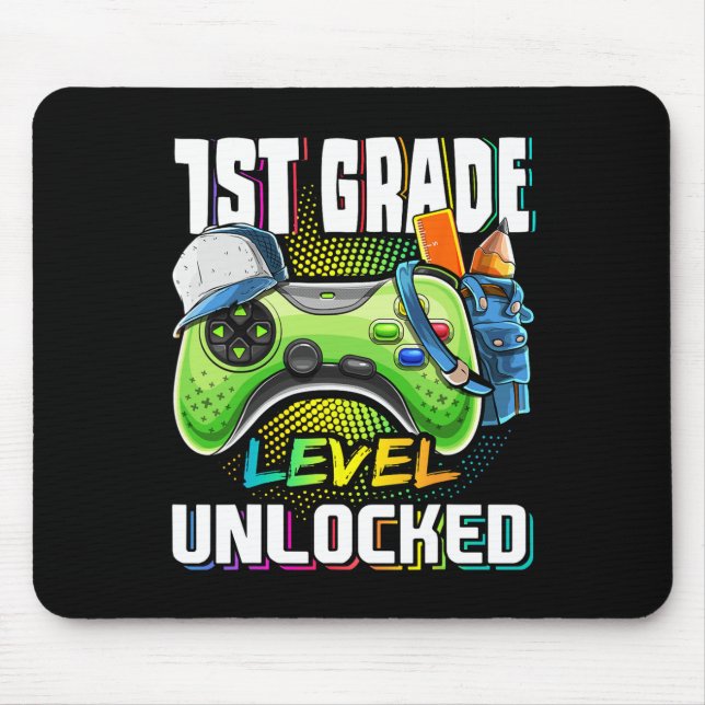 1st Grade Level Unlocked Video Game Back To School Mouse Pad (Front)