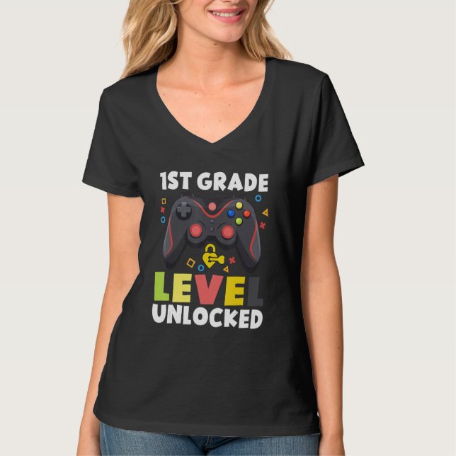 1st Grade Level Unlocked Video Game Back To School T-Shirt (Front)