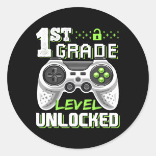 1st Grade Level Unlocked Video Game Ck To School B Classic Round Sticker