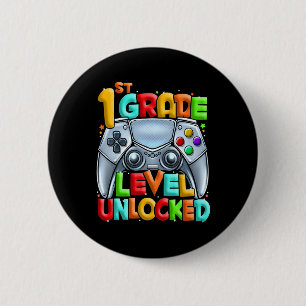 1st Grade Level Unlocked Video Gamer Back To Schoo 6 Cm Round Badge