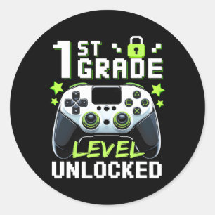 1st Grade Level Unlocked Video Gamer Back To Schoo Classic Round Sticker