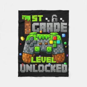 1st Grade Level Unlocked Video Gamer Pixel Ck To S Fleece Blanket