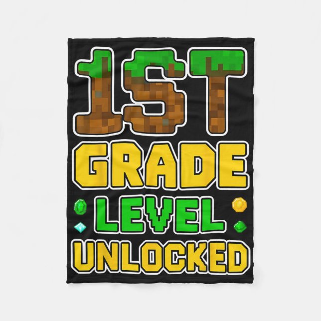 1st Grade Level Unlocked Video Gamer Pixel Ck To S Fleece Blanket (Front)
