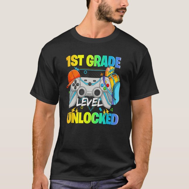 1st Grade Level Unlocked Video Gamers First Day Of T-Shirt (Front)