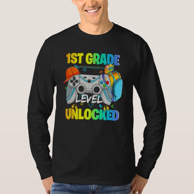 1st Grade Level Unlocked Video Gamers First Day Of T-Shirt (Front)