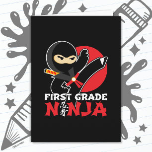 1st Grade Ninja Kick First Day Back To School Card