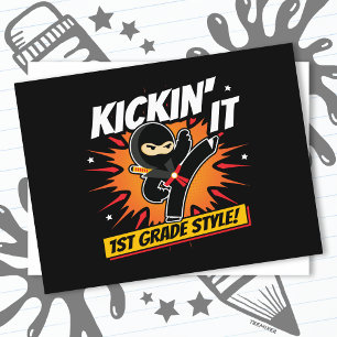 1st Grade Ninja Kick First Day Back To School Postcard