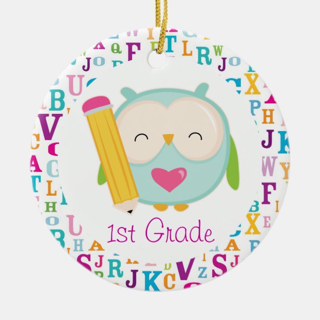 1st Grade Personalised Owl Teacher Ornament (Front)