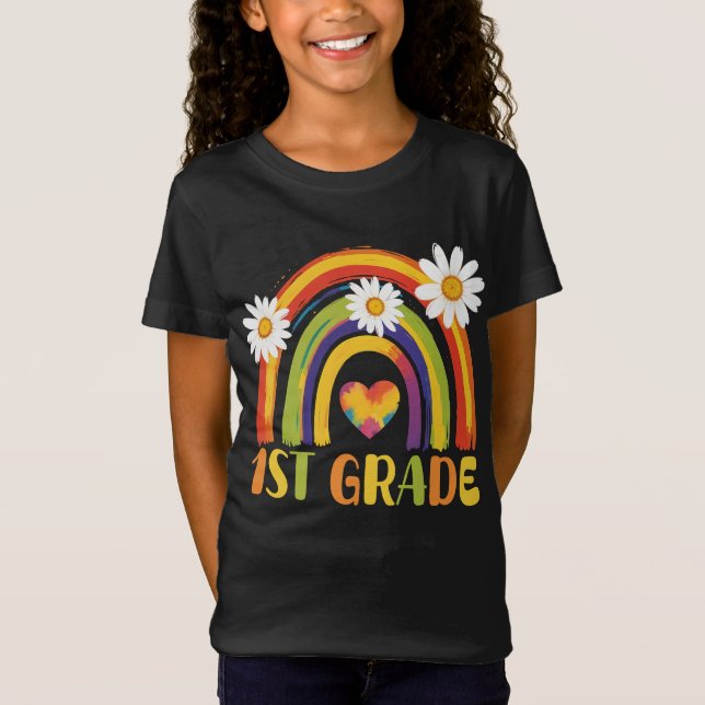 1st Grade Rainbow Back to School Teacher T-Shirt (Front)