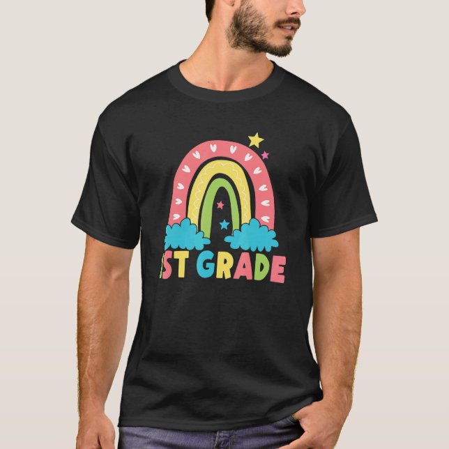 1st Grade Rainbow Girl Boys Teacher Hello 1st Grad T-Shirt (Front)