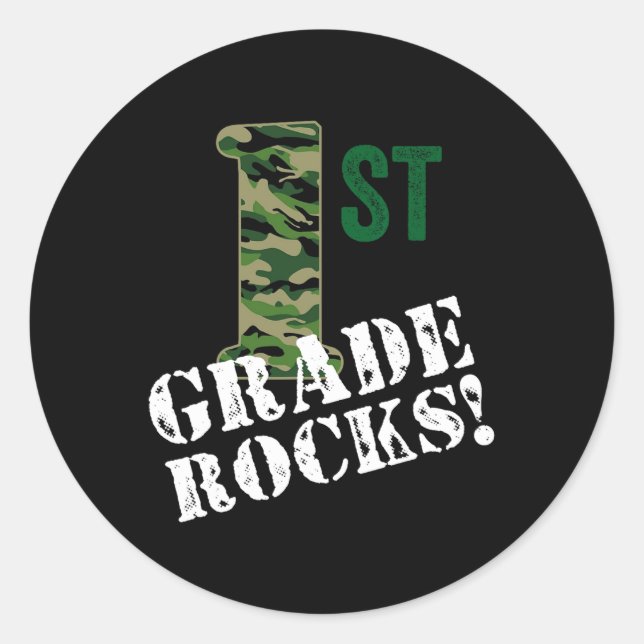 1st Grade Rocks Camo First Grader Back To School C Classic Round Sticker (Front)