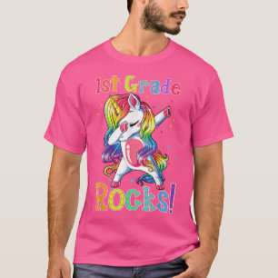 1st Grade Rocks Dabbing Unicorn Funny Back To Scho T-Shirt