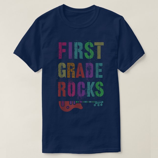 1st GRADE Rocks Student Teacher Rockstar Team Pink T-Shirt (Design Front)