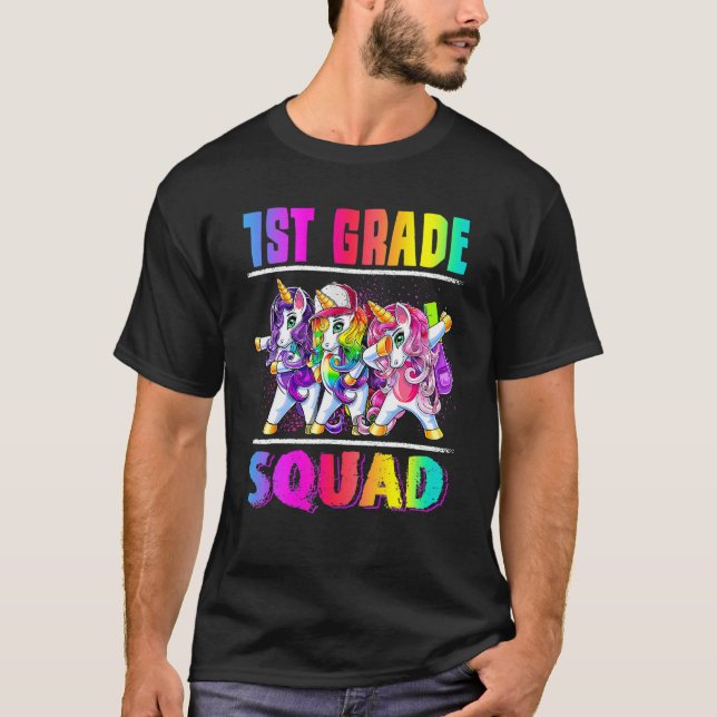 1st Grade Squad Dabbing Unicorn Back To School Bac T-Shirt (Front)