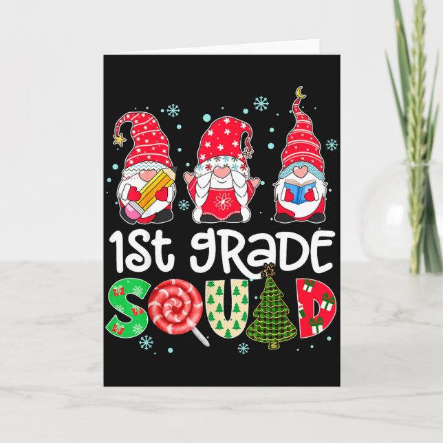 1st Grade Squad Gnome Teacher Christmas Ne Buffalo Card (Front)