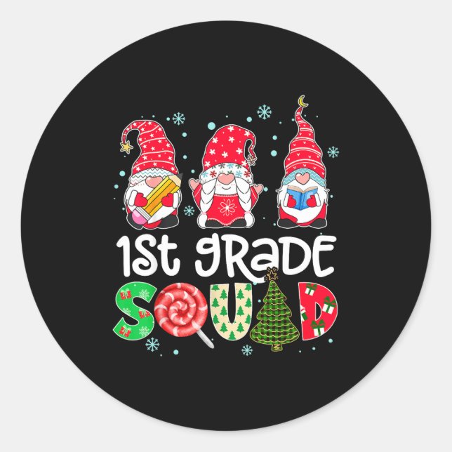 1st Grade Squad Gnome Teacher Christmas Ne Buffalo Classic Round Sticker (Front)