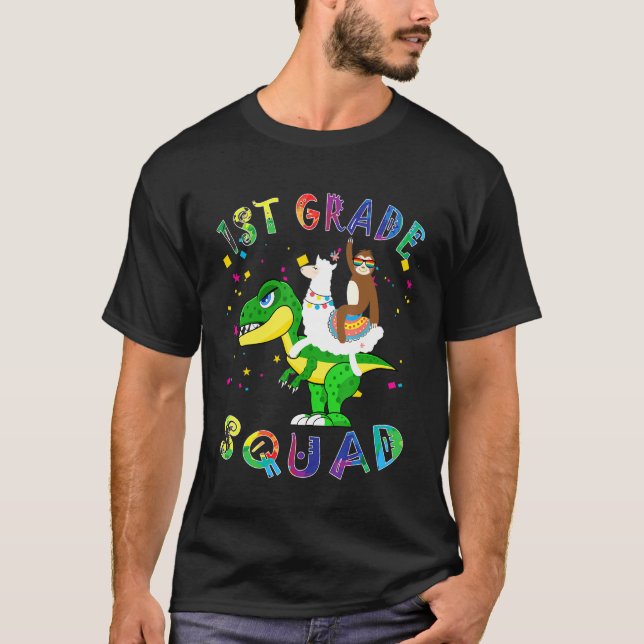 1st Grade Squad Llama Sloth Rex Back to School T-Shirt (Front)