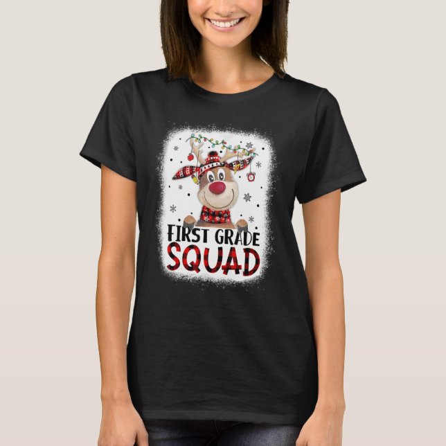 1st Grade Squad Plaid Reindeer Santa Hat Teacher C T-Shirt (Front)