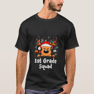 1st Grade Squad Plaid Reindeer Santa Hat Teacher C T-Shirt