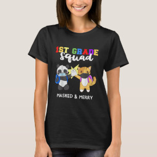 1st Grade Squad Quarantine Panda Kitty Funny Mask T-Shirt
