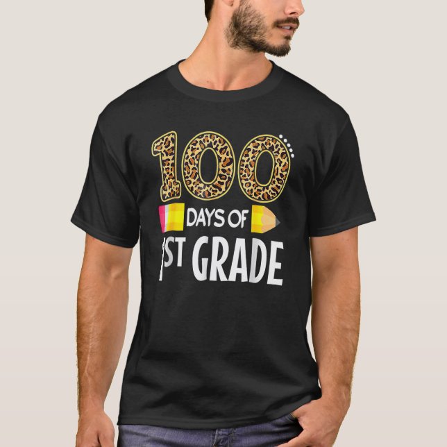 1st Grade Squad Teacher Student Leopard 100th day  T-Shirt (Front)