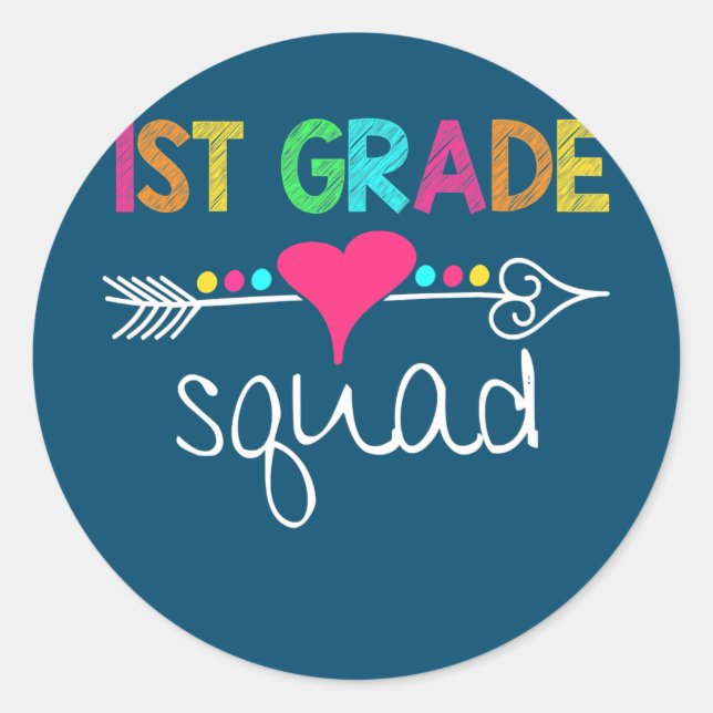 1st Grade Squad Teacher Student Team Back To Classic Round Sticker (Front)