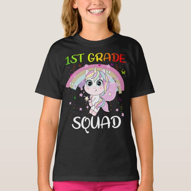 1st Grade Squad Third Teacher Student Team Unicorn T-Shirt (Front)