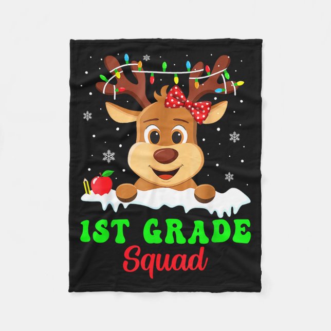 1st Grade Squad Xmas Reindeer Teacher Student Chri Fleece Blanket (Front)