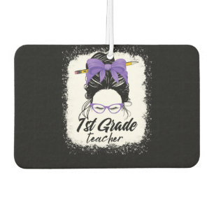 1st grade teacher messy bun women purple car air freshener