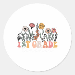 1st Grade Teacher Wildflower Floral Back To School Classic Round Sticker