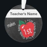 1st Grade 🍎 Teachers Rock | Chalkboard Ornament<br><div class="desc">My Teacher Makes 1st Grade Rock | Chalkboard styled Ornament with a red apple ready for you to personalise. Available designs - K thru 4th grade. . 🥇AN ORIGINAL COPYRIGHT ART DESIGN by Donna Siegrist ONLY AVAILABLE ON ZAZZLE! ✔NOTE: ONLY CHANGE THE TEMPLATE AREAS NEEDED! 😀 If needed, you can...</div>
